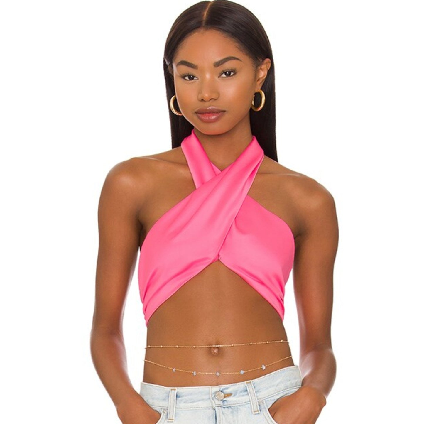 Superdown Alondra Halter Wrap Top in Hot Pink NWT Size Small