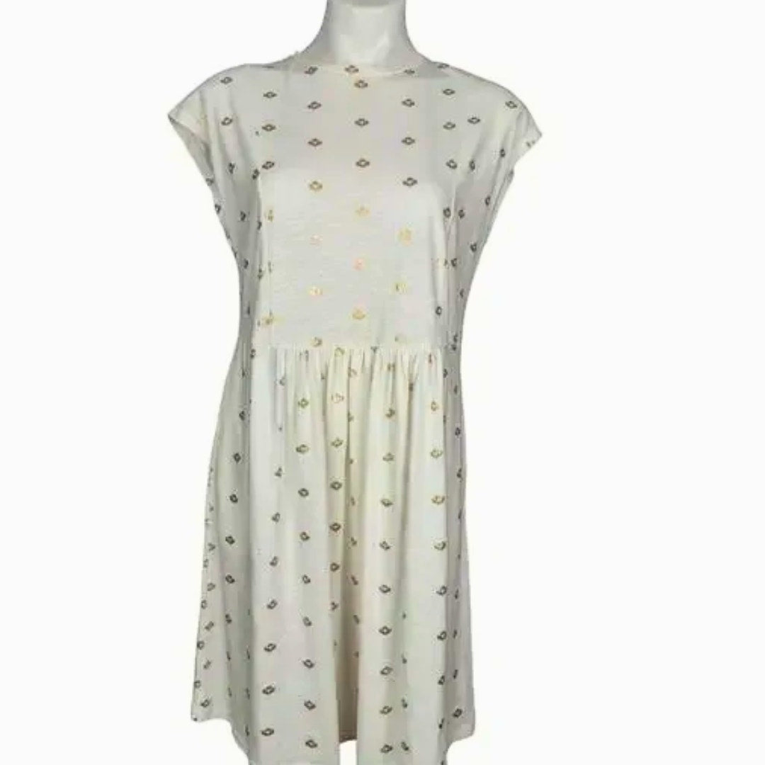 Boden Cotton Jersey T-Shirt Dress in Ivory Gold Foil Floral NWT Size 10 R U.S.