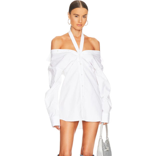 Alexander Wang Halter Off Shoulder Shirt Dress in White Size 2