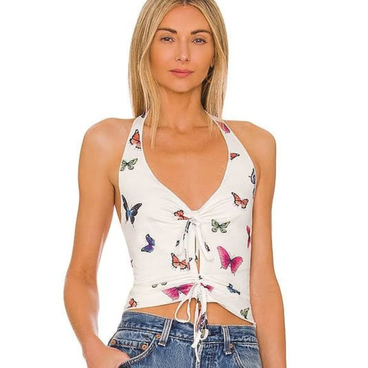 Superdown Butterfly Fields Crop top in Multi Color NWOT Size Small