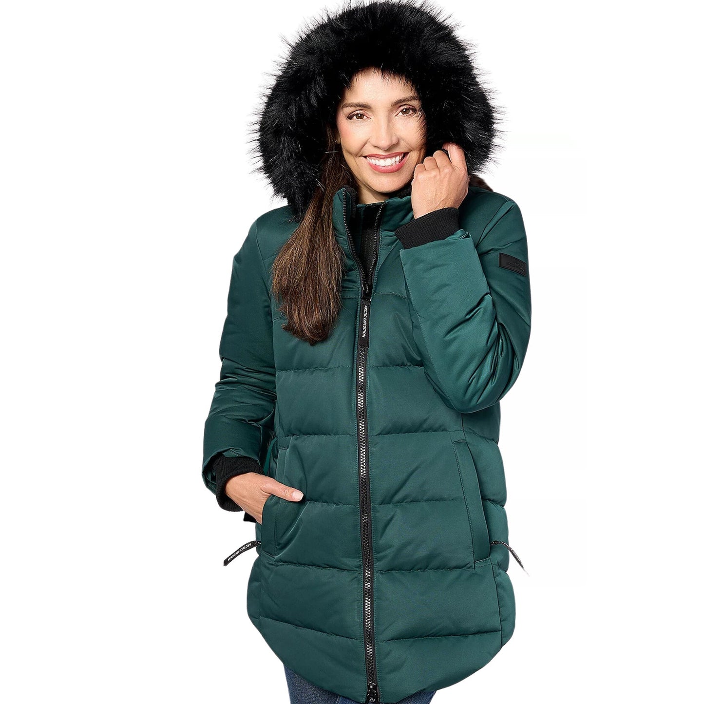 Arctic Expedition Curved Hem Down Parka Hooded in Emerald NWT Size XS