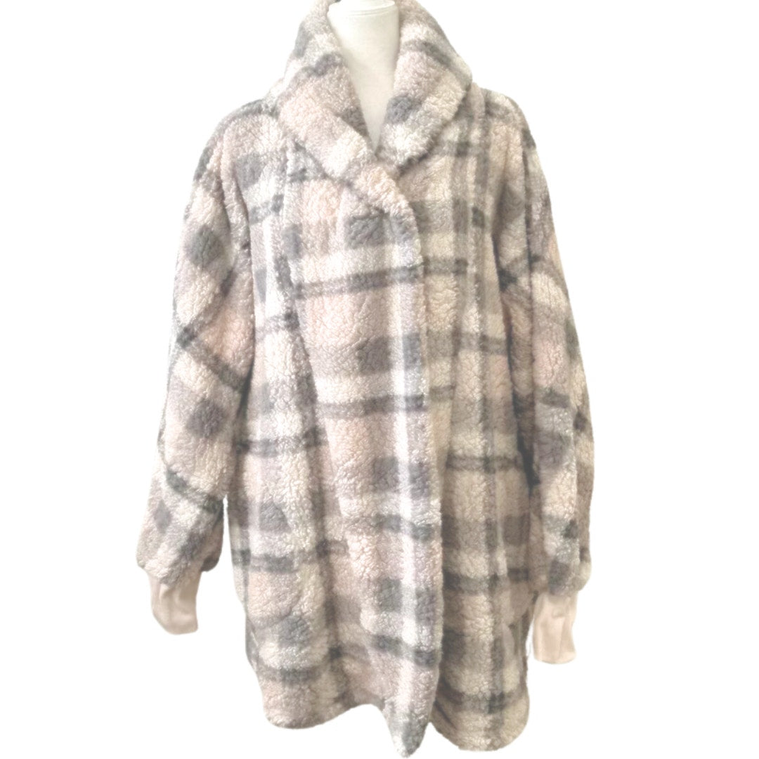 Bumblebella by Jill Martin Petite Sherpa Long in Neutral Plaid NEW Size 4X