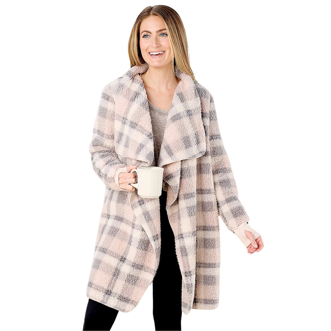 Bumblebella by Jill Martin Petite Sherpa Long in Neutral Plaid NEW Size 4X