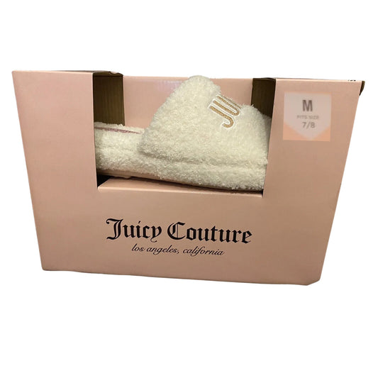 JUICY COUTURE Slippers Furry Slides Cream NEW Women’s 7/8 Medium