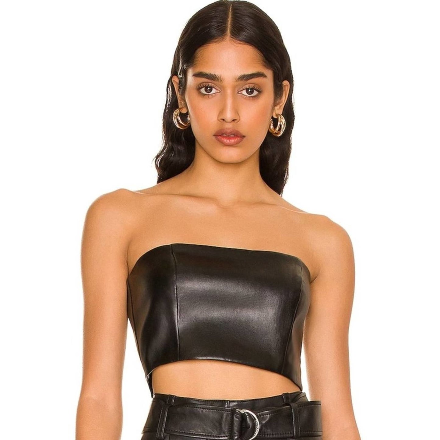 MAJORELLE Chloe Tube Top in Black Faux Leather NWOT Size Small