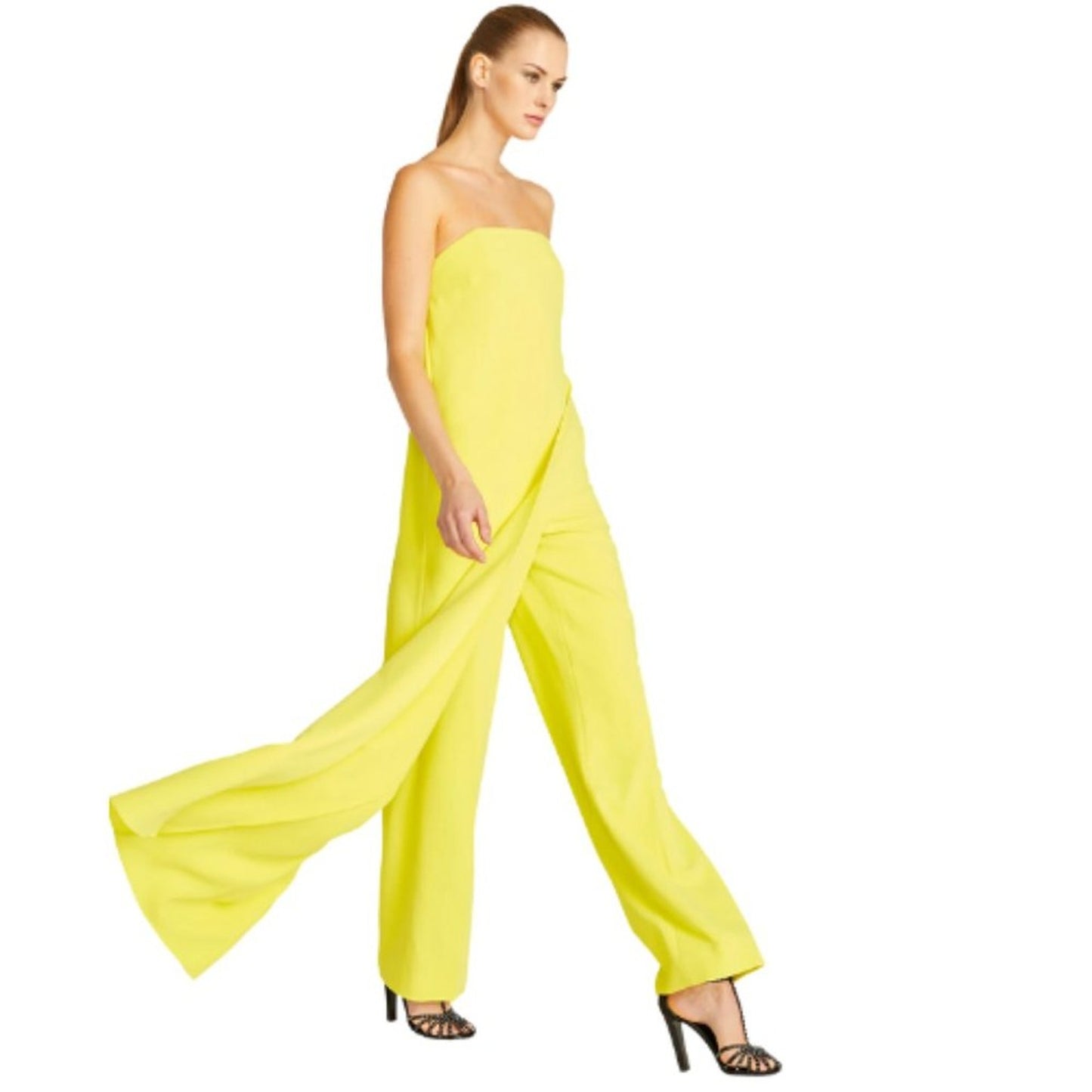 Halston Lil Crepe Jumpsuit in Bright Yellow Plus Size 16