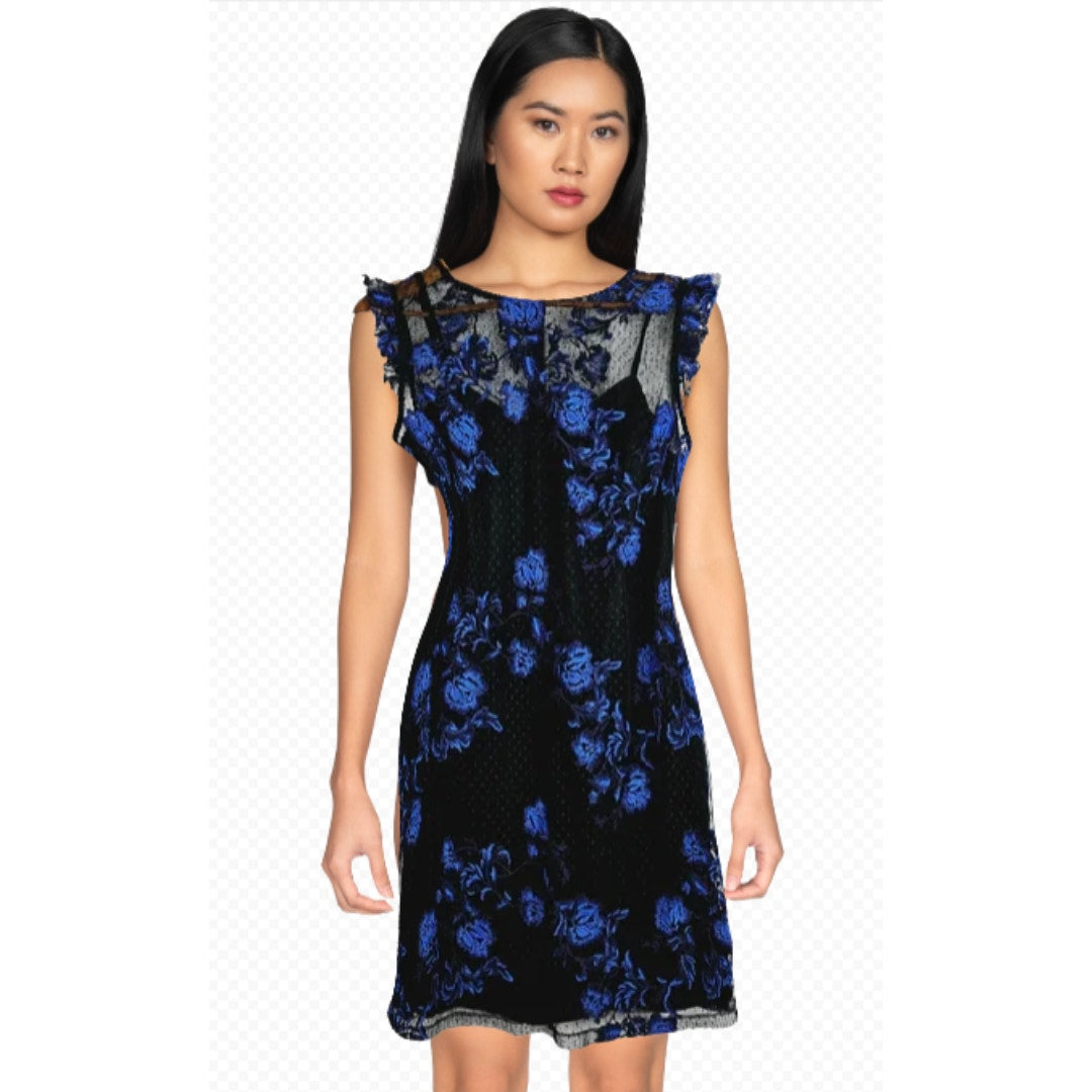 Julia Jordan Black and Blue Lace Overlay Floral Sheath Dress size 10