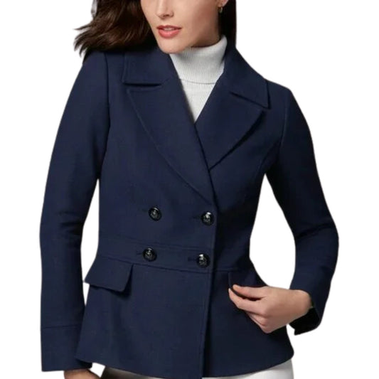 WHBM Double Breasted Peplum Back Navy Pea Coat Size XS