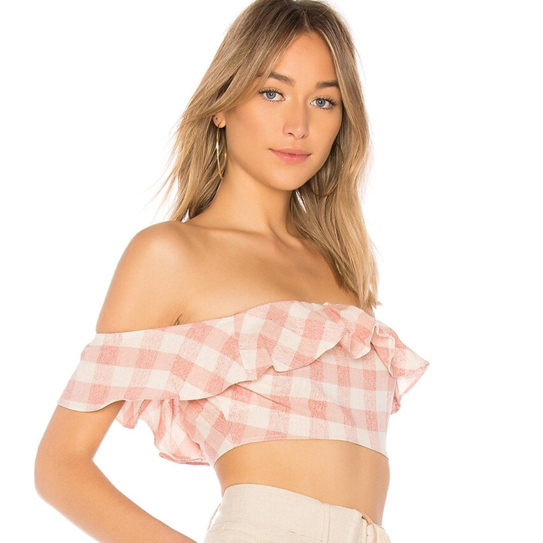 Revolve x Privacy Please Hosta Top in Papaya Gingham NWOT Size Small