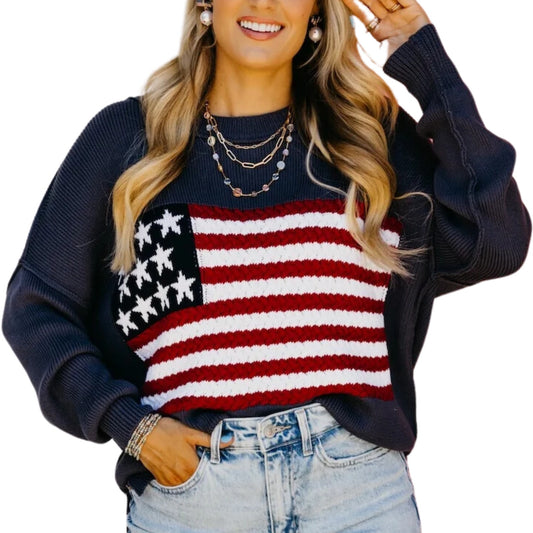 American Honey Navy American Flag Sweater NEW