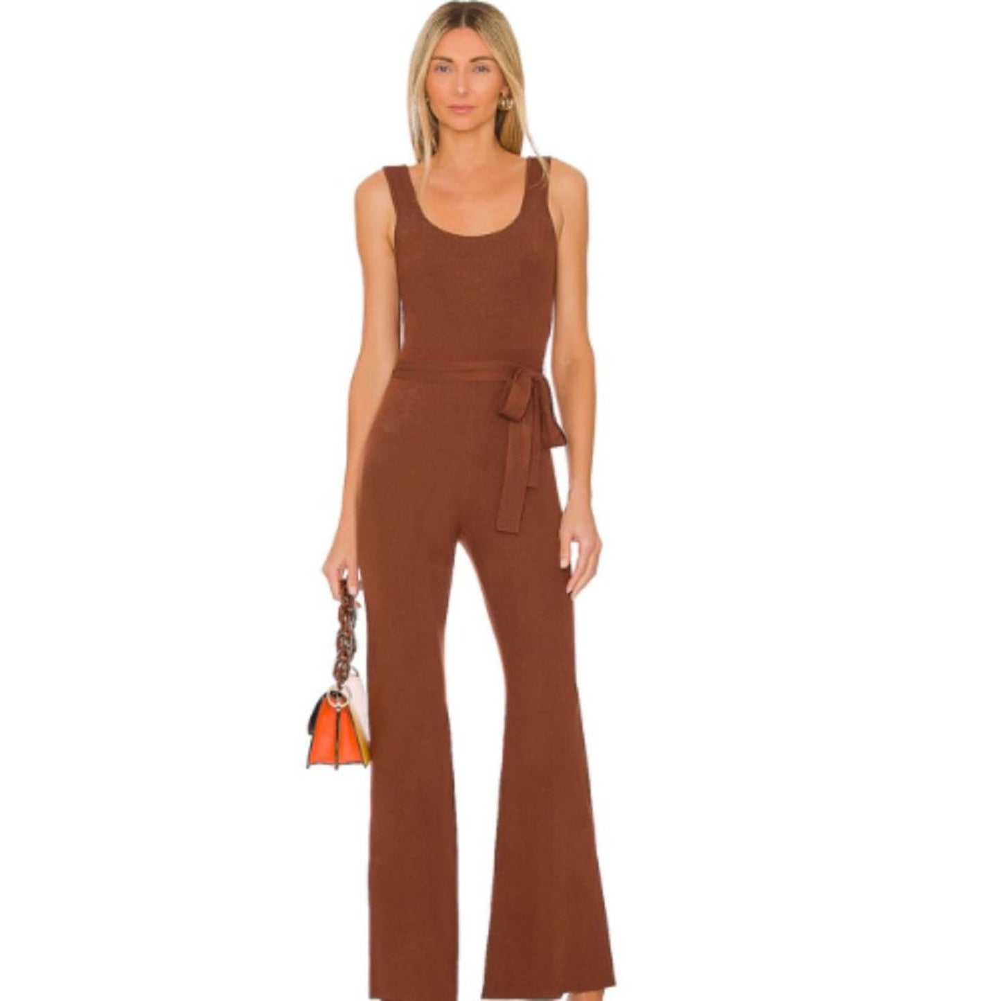 REVOLVE X ALL THE WAYS Genevieve Flared Jumpsuit in Brown NWT Size Small