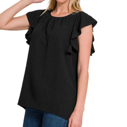 Banana Republic Flutter Sleeve Popover Blouse in Black NWT Size Small