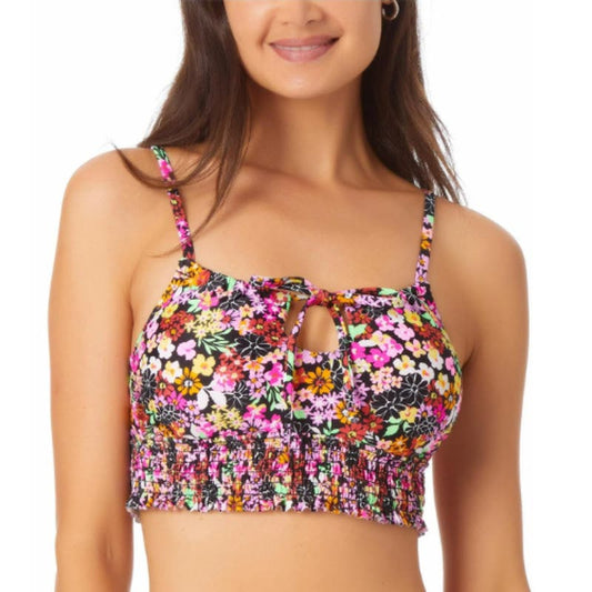 California Waves Floral Print Tie Neck Bikini Top NWT Size Medium