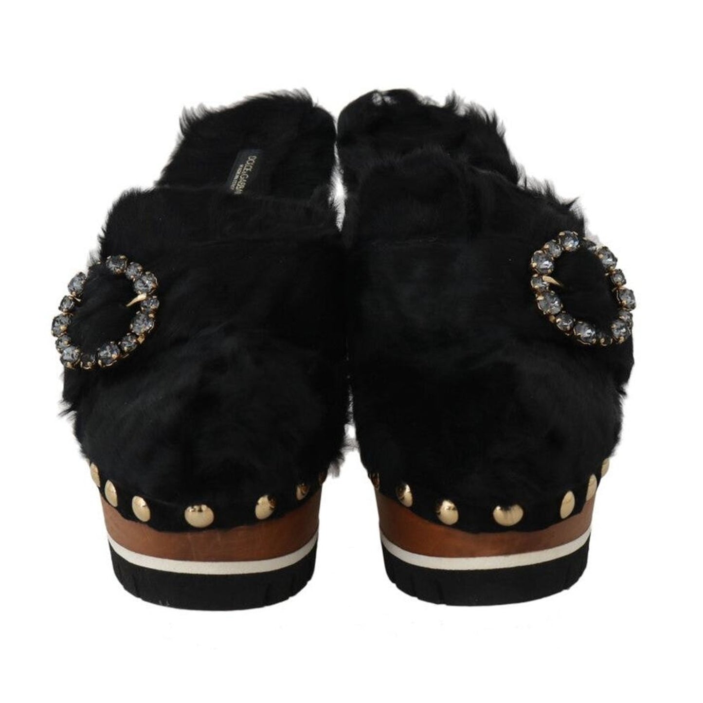 Dolce & Gabbana Black Xiangao Fur Crystal Mules EU 39 US 8.5 Black