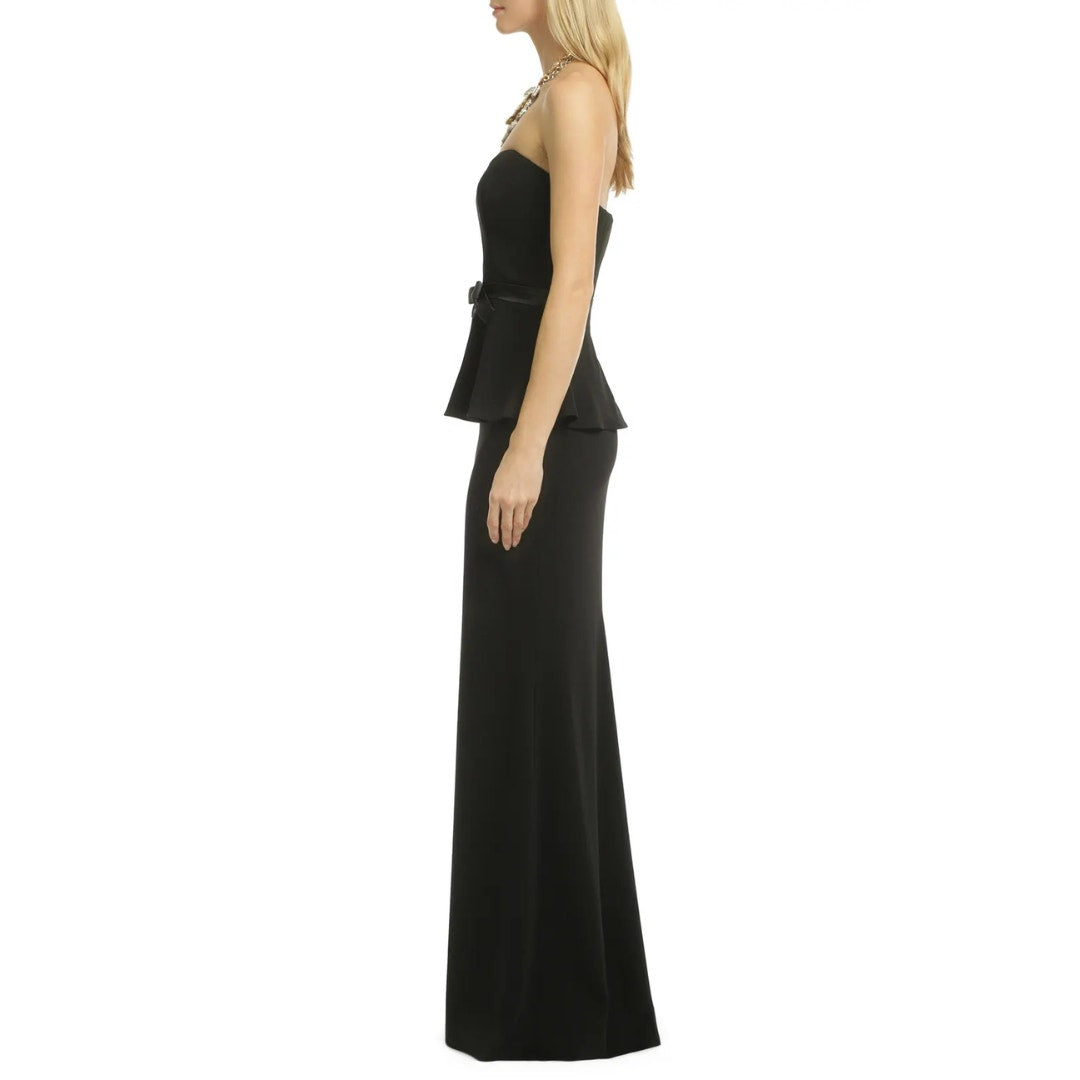 Badgley Mischka Rosalind Peplum Gown in Black Size 6