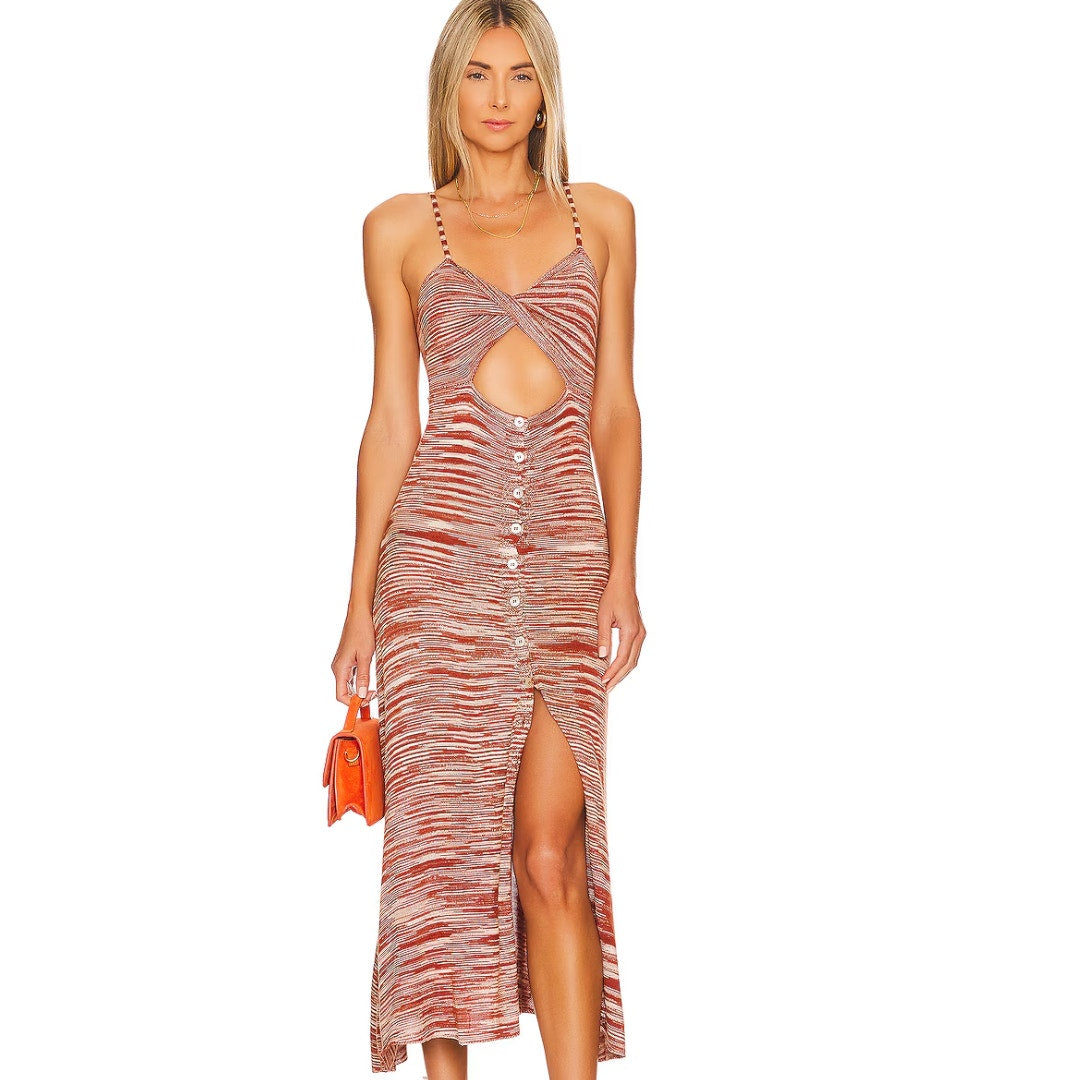 For Love & Lemons Isabela Midi Dress in Brown Marl Size XL