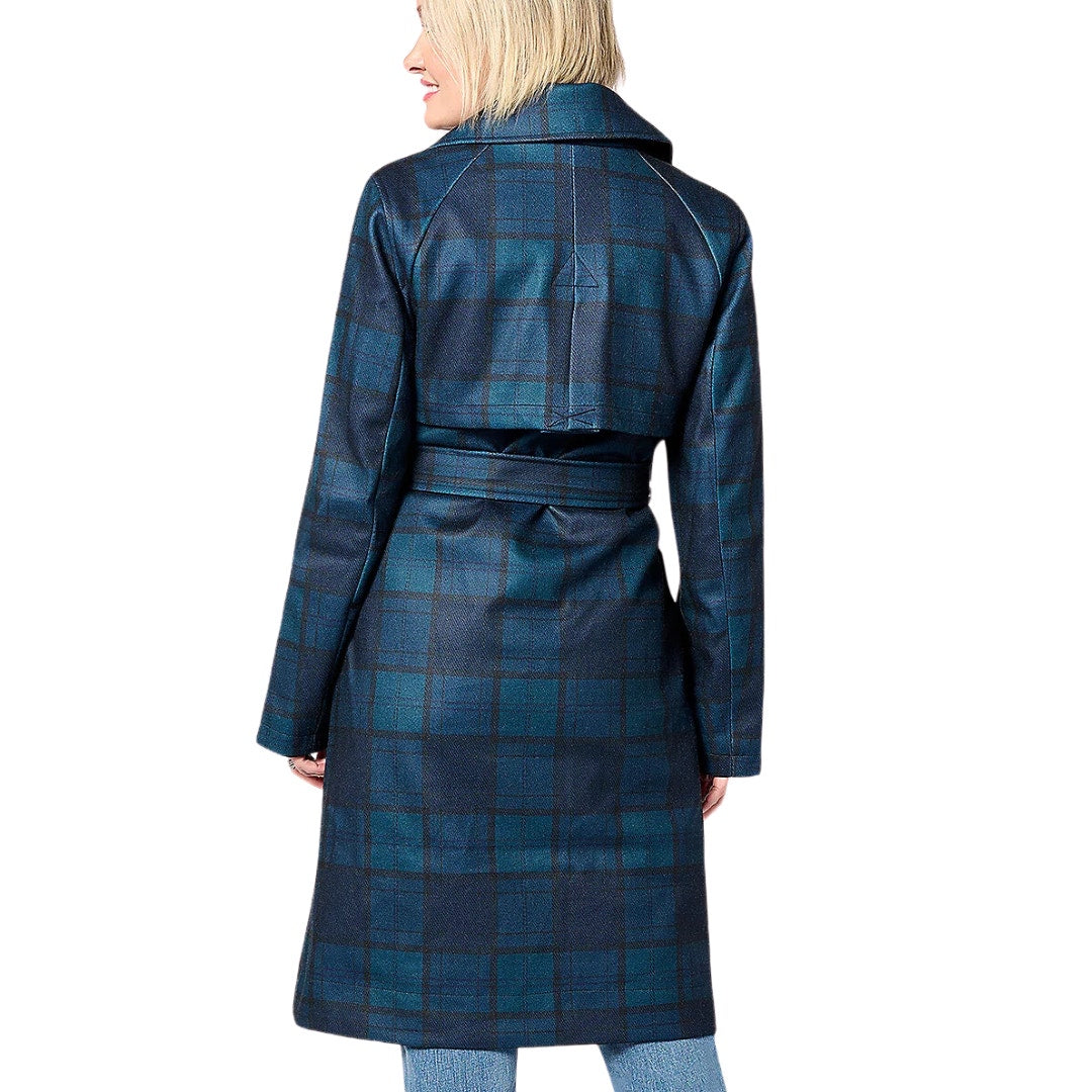 Thread Collective Patterned Trench Coat in Navy Plaid NWT Size Small