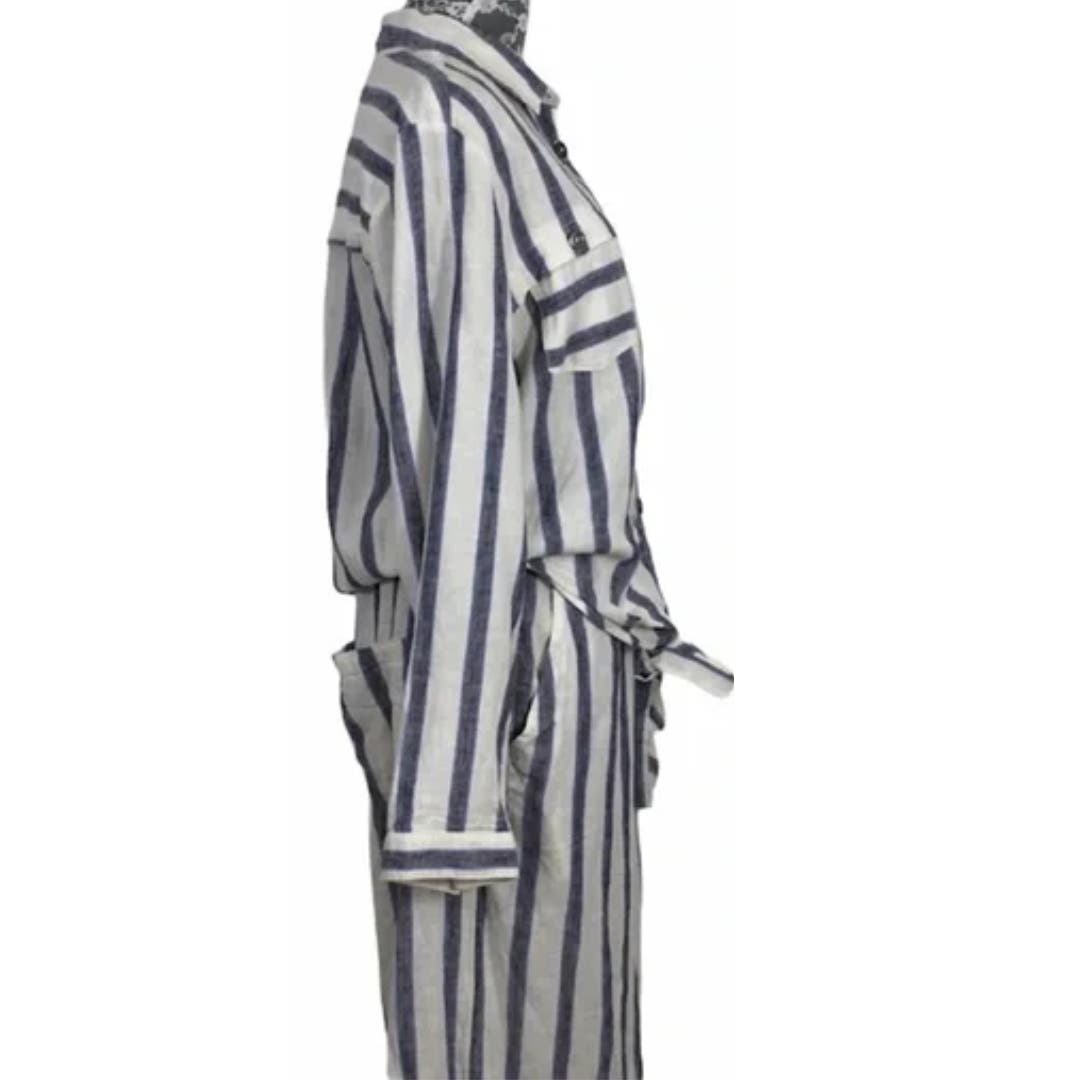 Free People Sensual Tie Front 1 Piece Jumpsuit in Blue & White Stripe XS