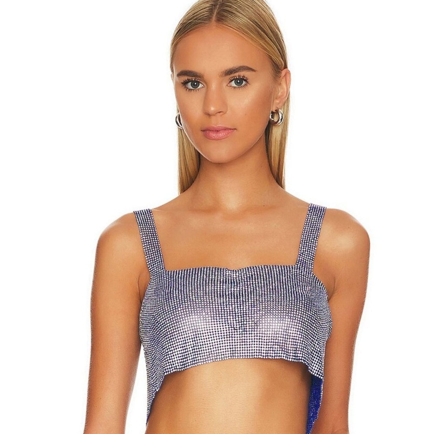 8 Other Reasons Cropped Chainmail Top in Blue NWOT Size OS