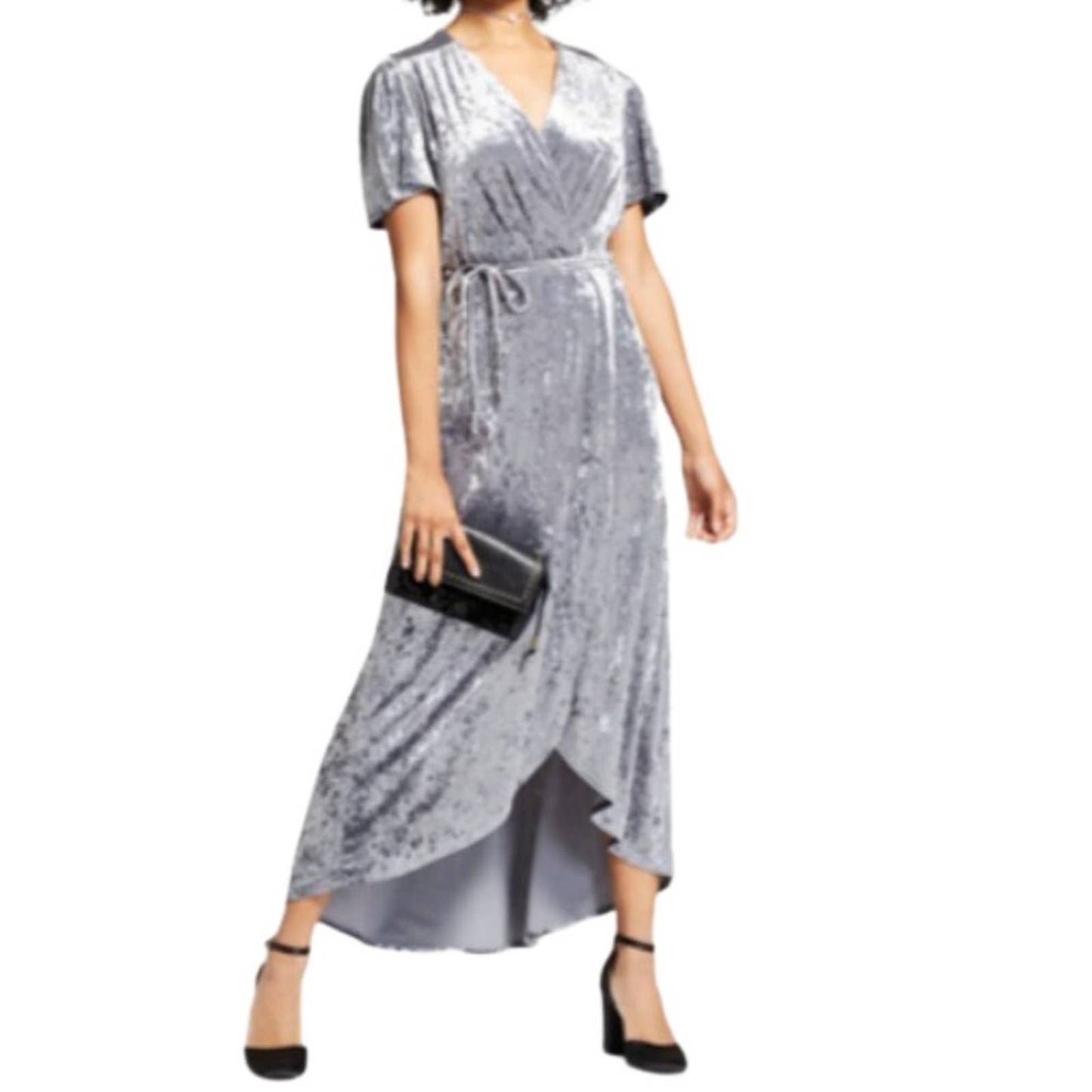 Xhilaration Gray Crushed Velvet Wrap Midi Dress NWT Size Small