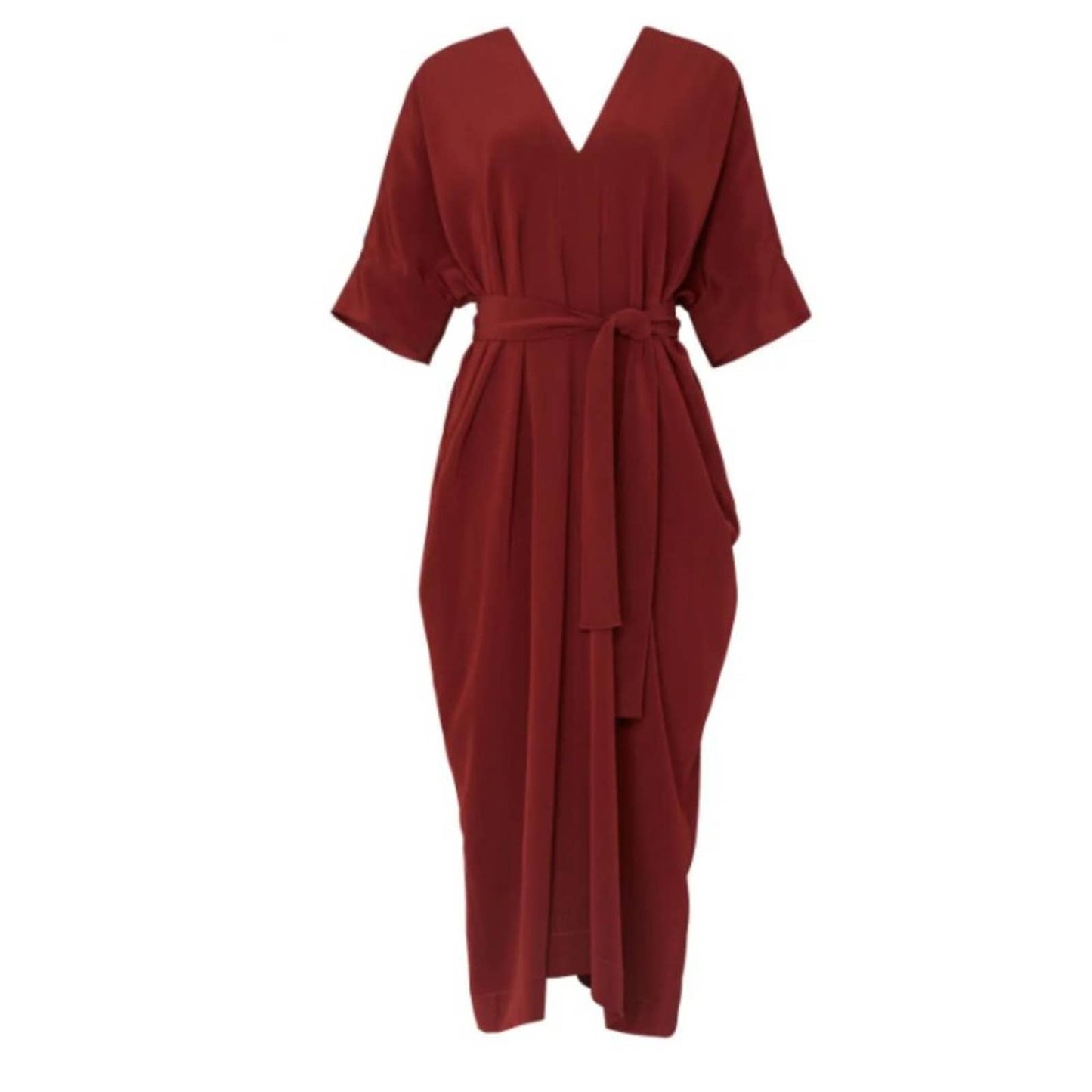 CO Red Belted Midi Dress Size Medium