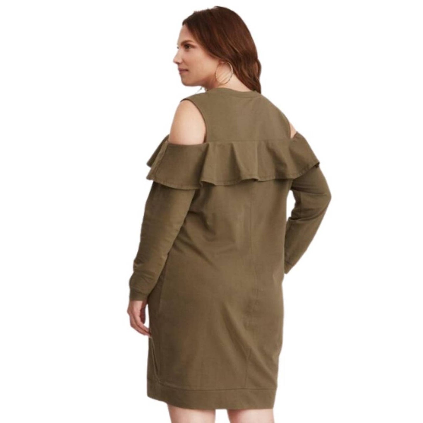 Torrid Olive Green Ruffled Knit Sweatshirt Dress NWT Size 3 (3X) Plus Size