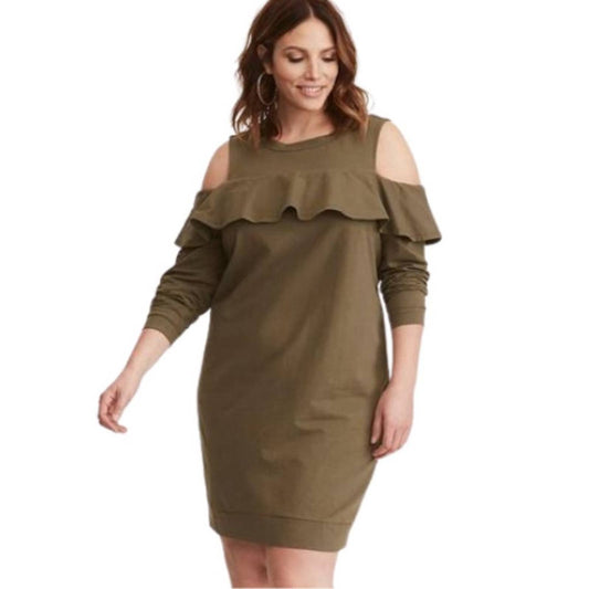 Torrid Olive Green Ruffled Knit Sweatshirt Dress NWT Size 3 (3X) Plus Size