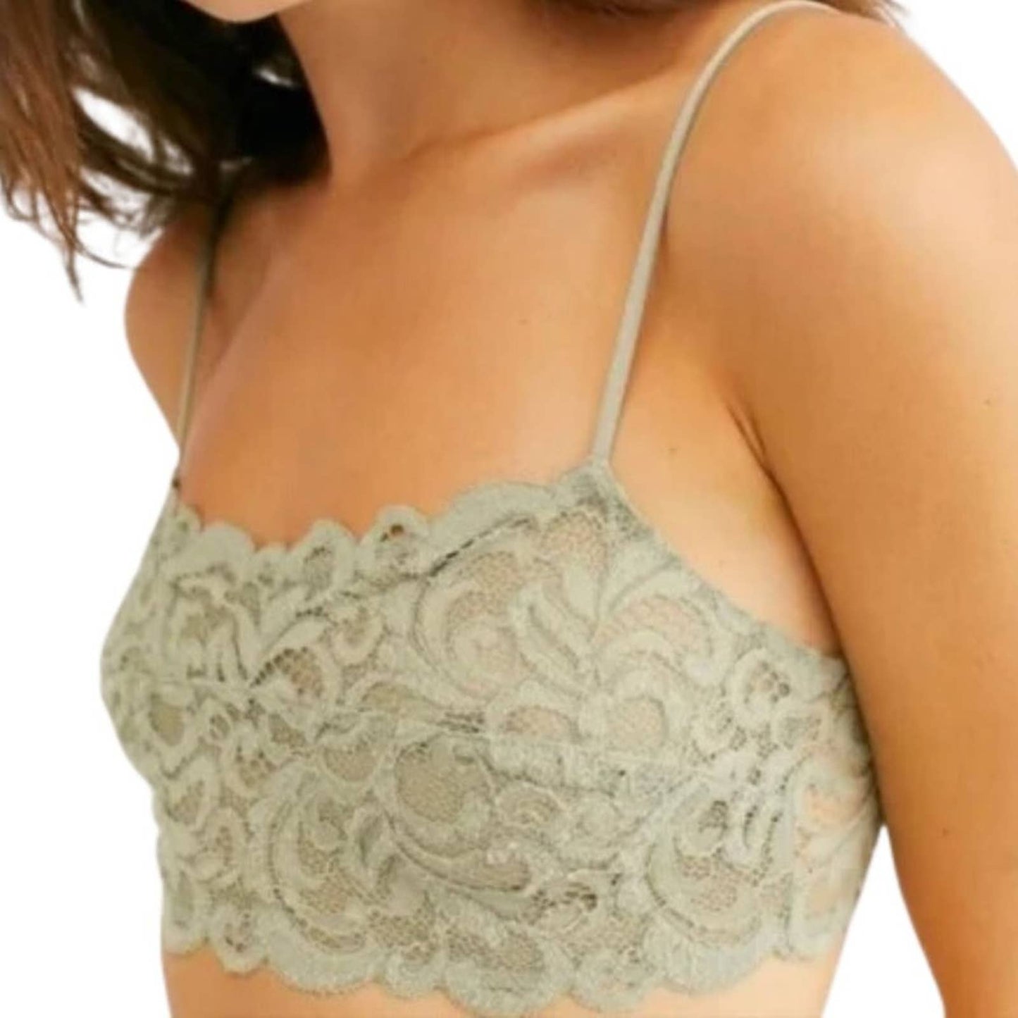 Free People Lace Reese Bralette In Sage Bud NWT Brand New