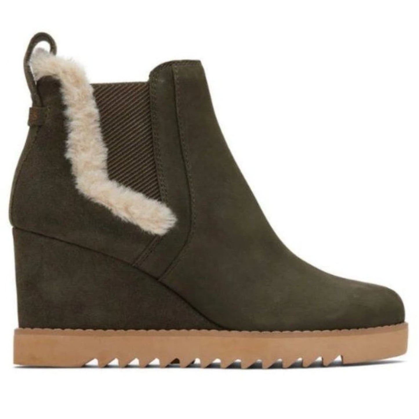 TOM'S Maddie Olive Nubuck Wedge Boot in Tarmac Olive NEW no box Size 8.5