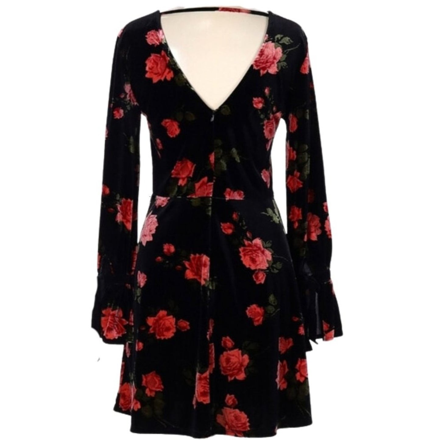 Xhilaration Black Velvet Floral Bell Sleeve Dress Size Small