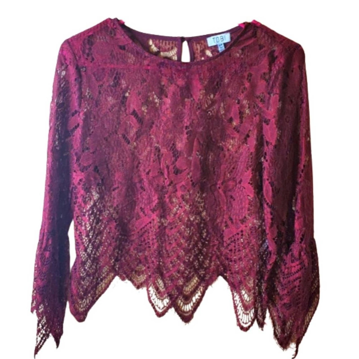 Tobi Wine Lace Cropped Top Overlay Blouse SIze Small