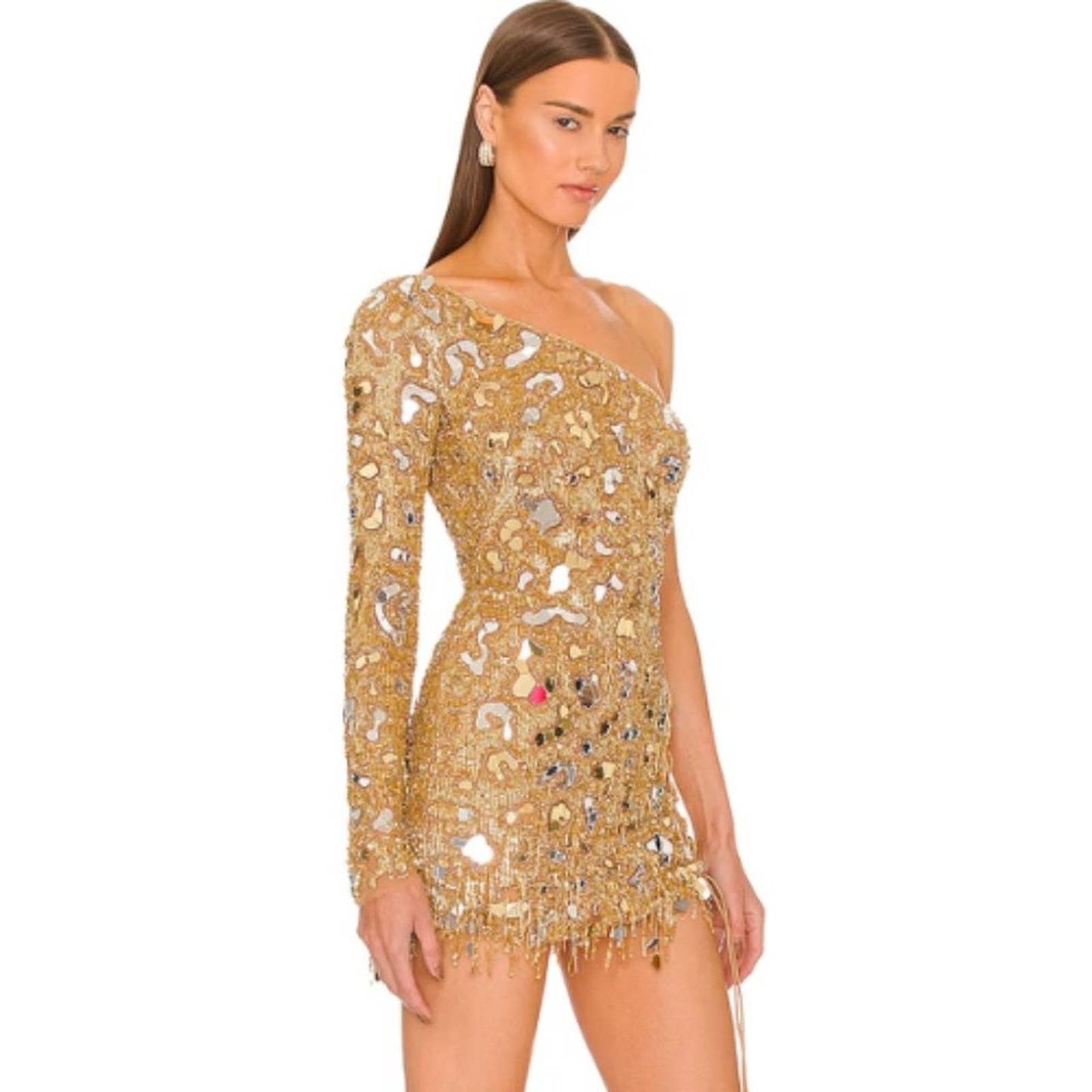Dundas THE DRESS Embroidered Dress in Gold NWOT Size IT 38 (size 2 US )