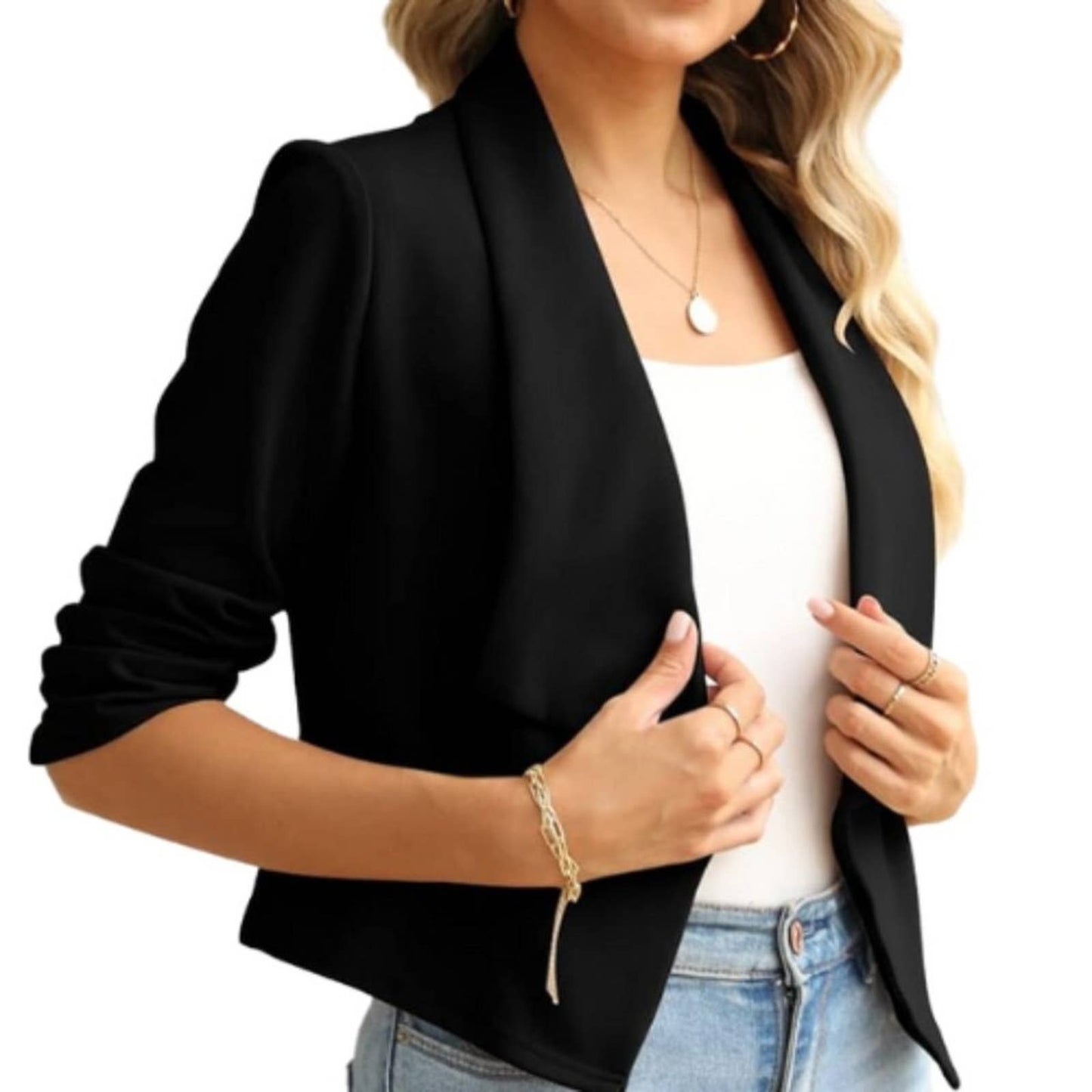 Bar lll Black Waterfall Open Front Cropped Blazer NWOT Size Small