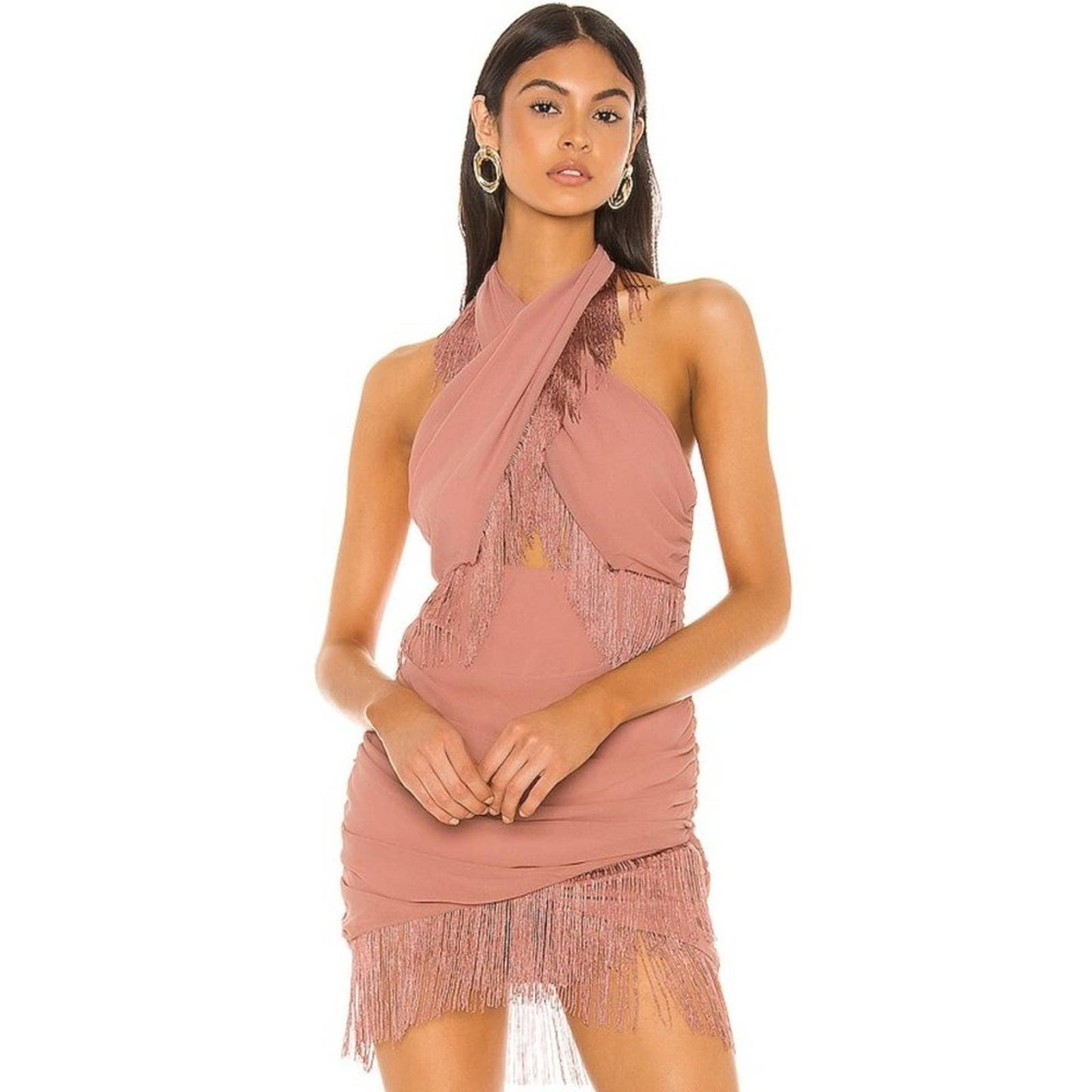 NBD Violet Fringe Mini Dress in Clay Mauve NWOT Size Small