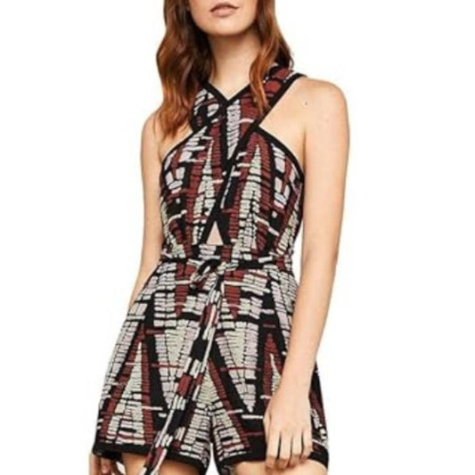 BCBGMaxAzria Women's Printed Halter Romper in Dark Tandoori Spice NWT Size Small