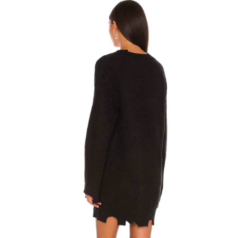 NBD Evie Distressed Knit Mini Dress in Black NWT Size Medium