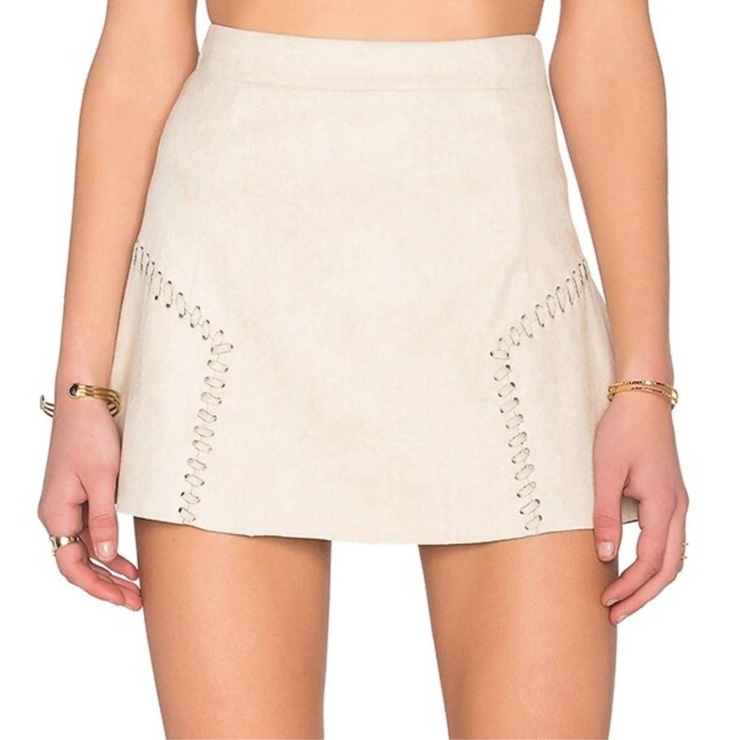 Bishop + Young Lily Side Stitch Mini Skirt in Cream NWT Size Large