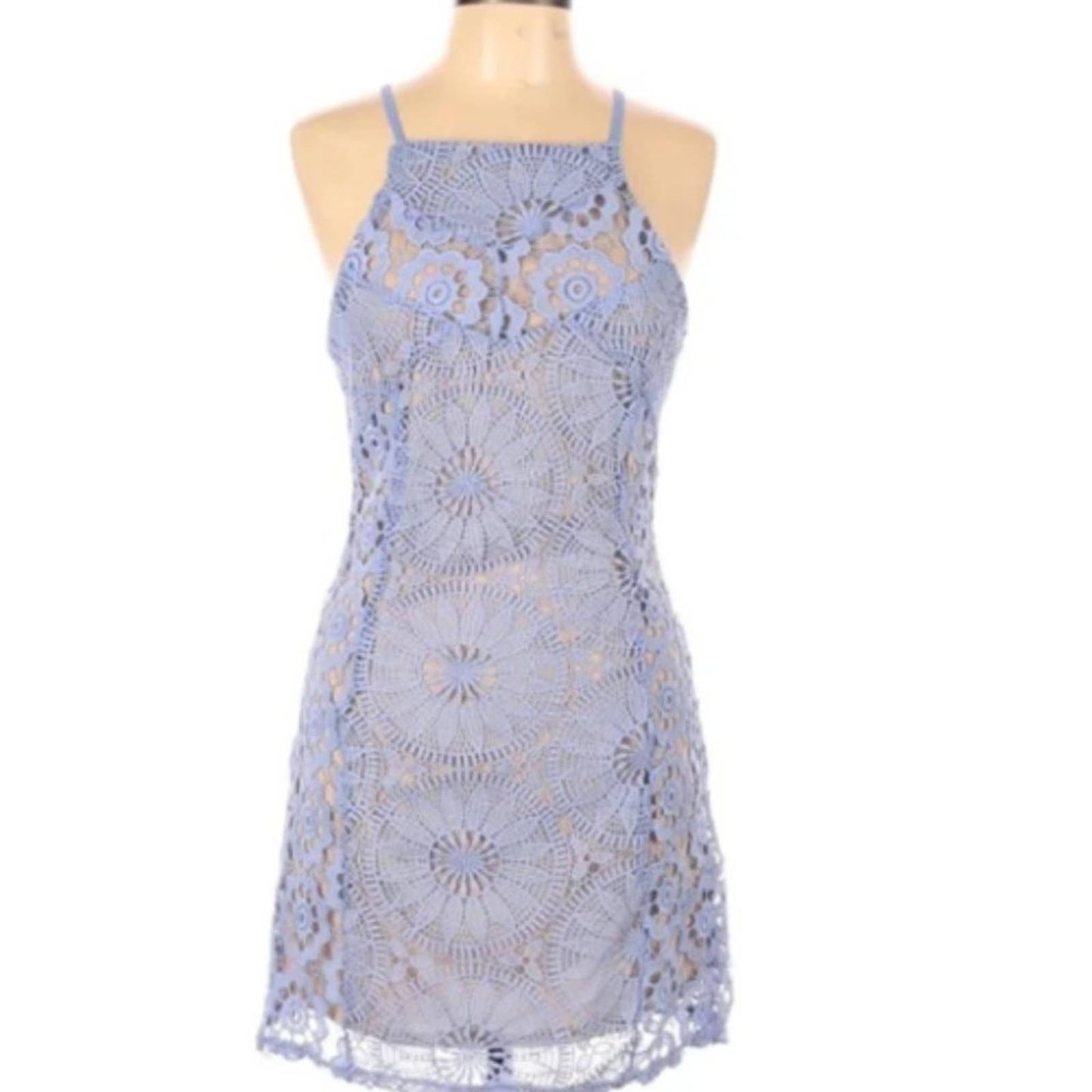 Francesca's Collection Periwinkle Oxford Blue Lace Mini Dress NWT Size Large