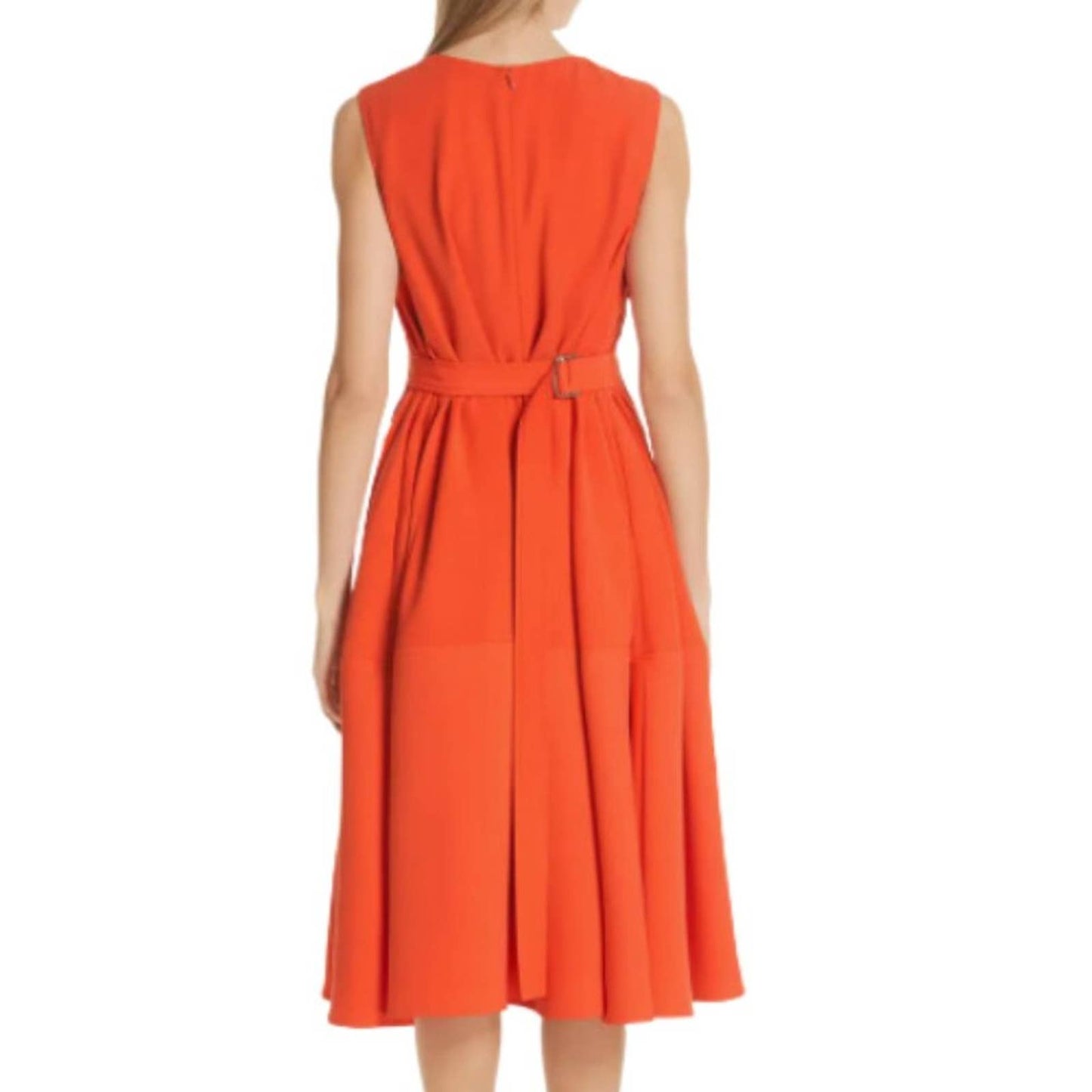 Adeam Belted Parachute Midi Dress in Orange Size 4