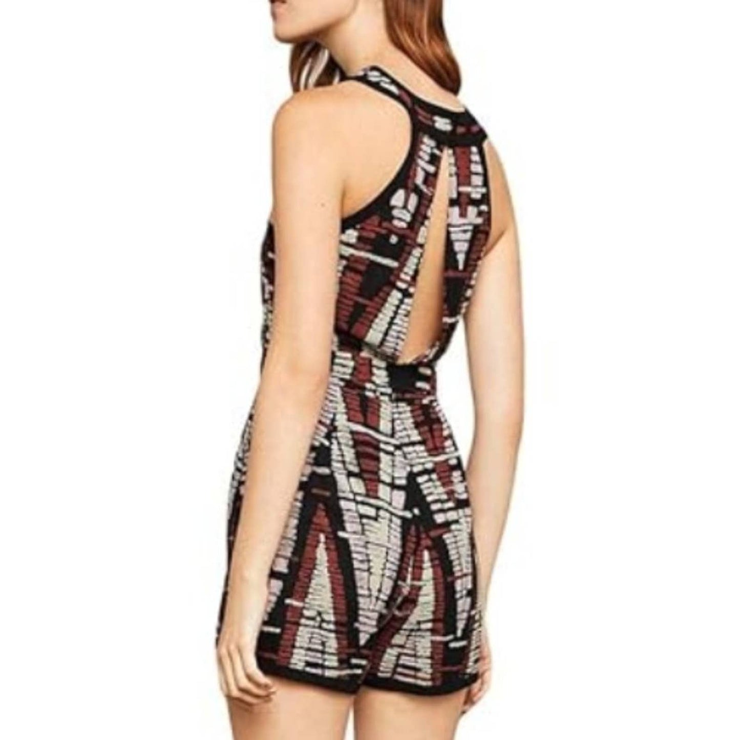 BCBGMaxAzria Women's Printed Halter Romper in Dark Tandoori Spice NWT Size Small