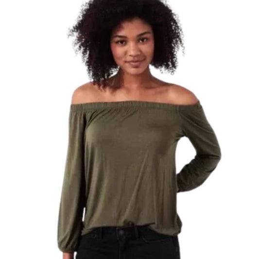 Hollister Off Shoulder Peasant Top in Olive Green Size Small