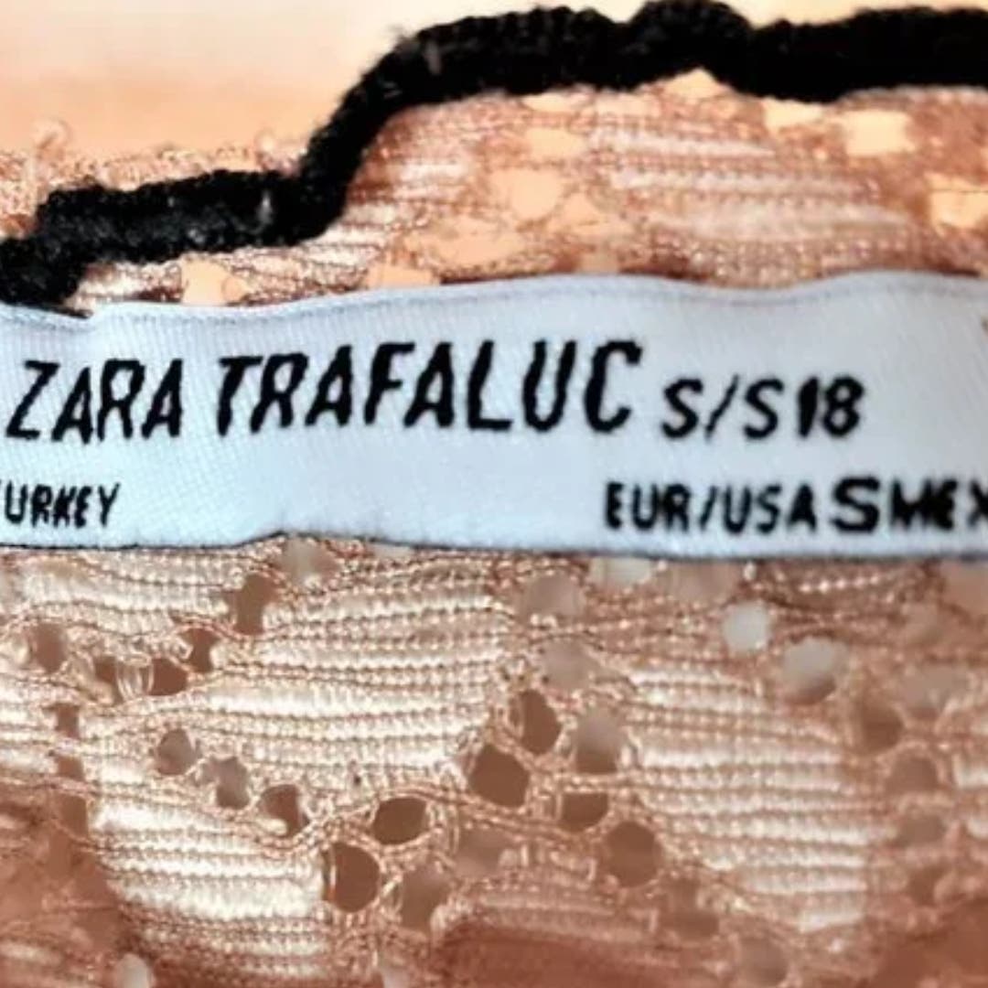 ZARA Trafaluc TRF Blouse  Rose Gold Lace Short Sleeve Top Size Small