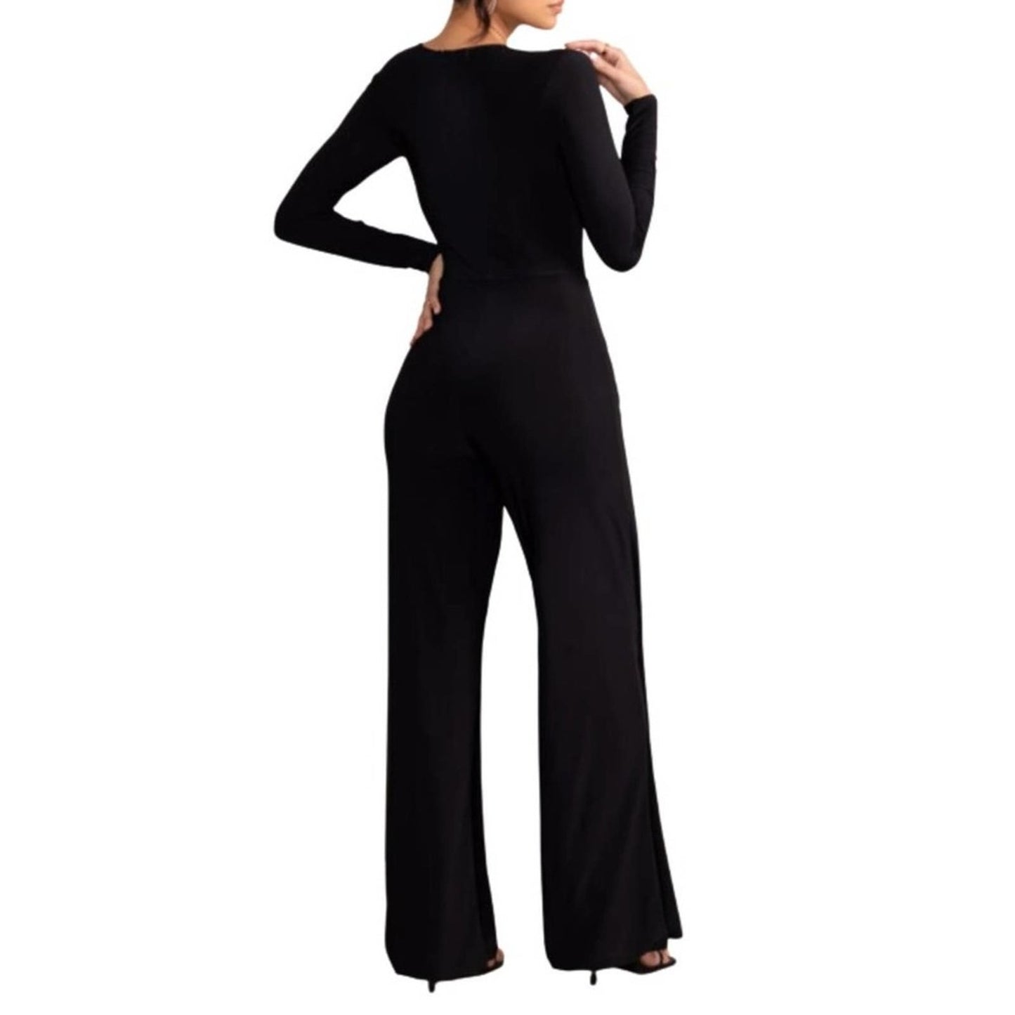 NBD Amberleigh Black Deep V Neck Jumpsuit NWOT Size Small