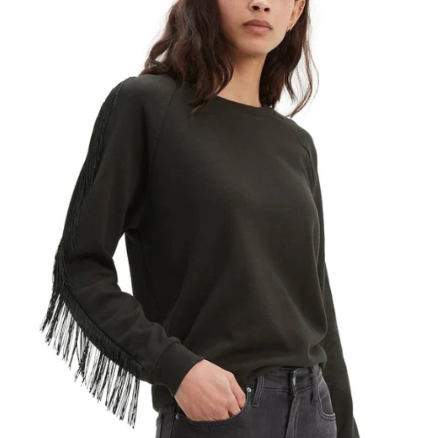 Levi's Plus Size Black Sweatshirt With Fringe Down The Arms NWT Size 3X