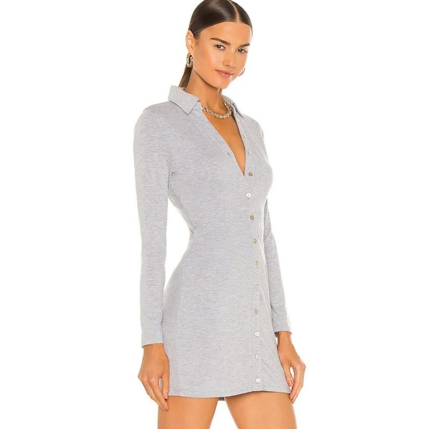 NBD Farris Button Up Mini Dress in Heather Gray NWOT Size Small