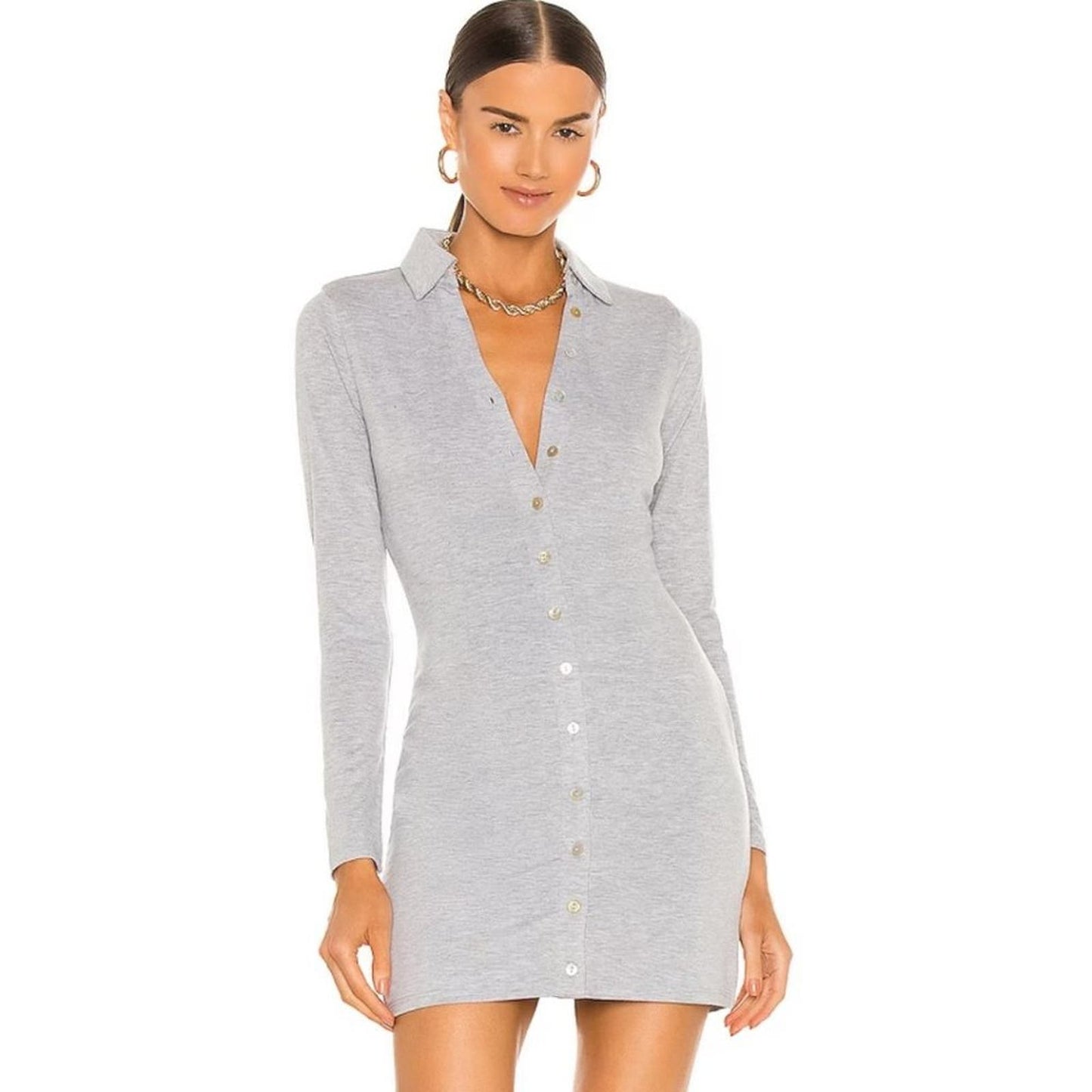 NBD Farris Button Up Mini Dress in Heather Gray NWOT Size Small