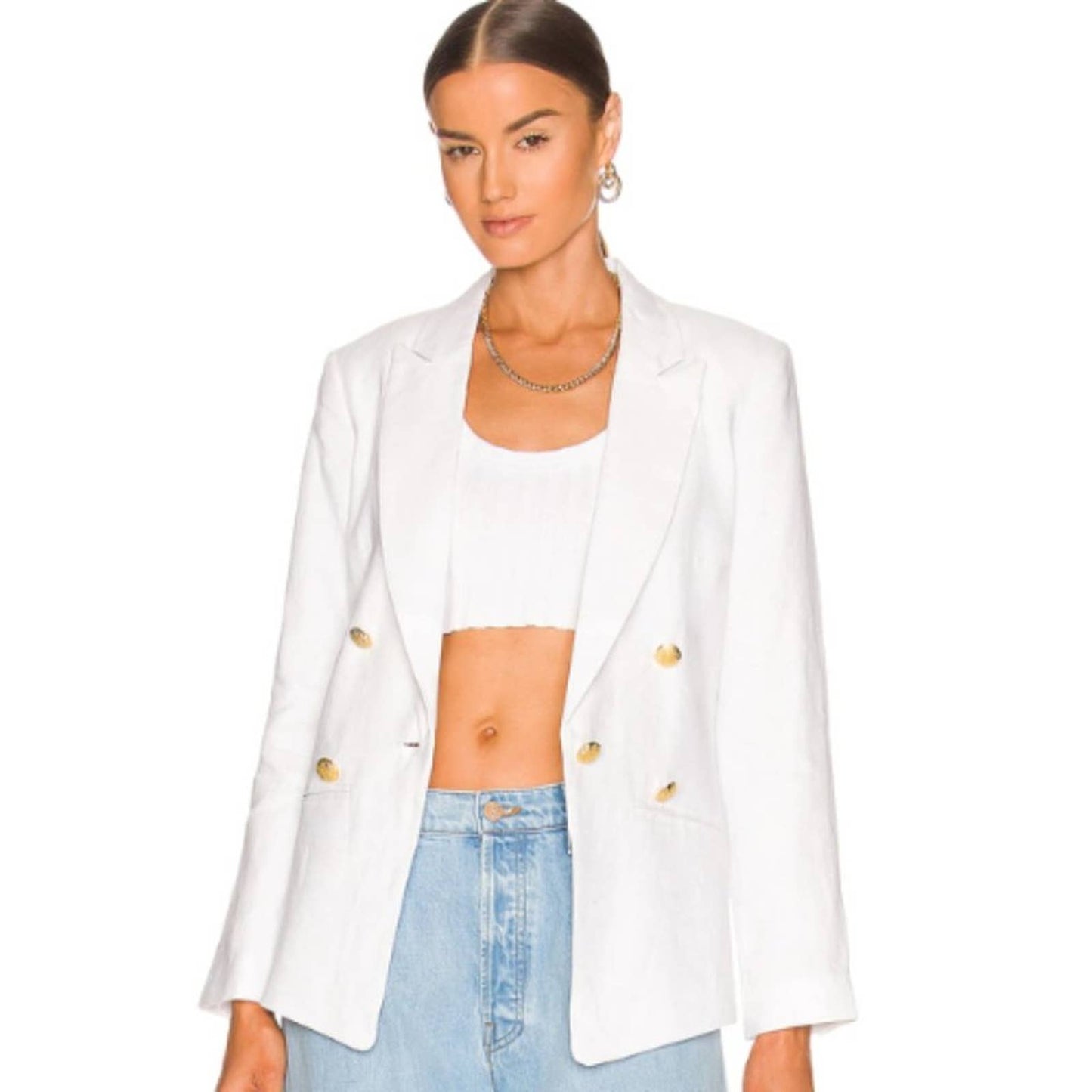 Central Park West Frankie Double Breasted Blazer in White NWT Size Medium