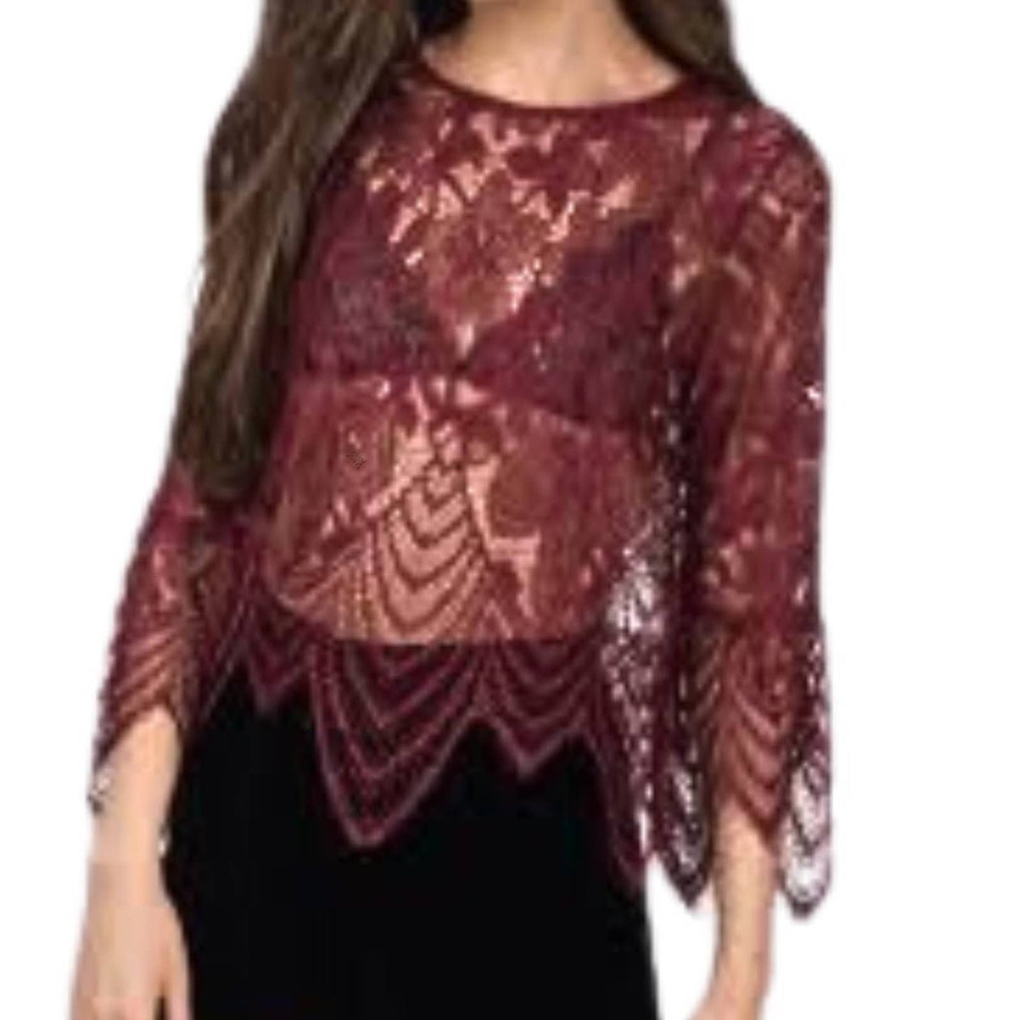 Tobi Wine Lace Cropped Top Overlay Blouse SIze Small