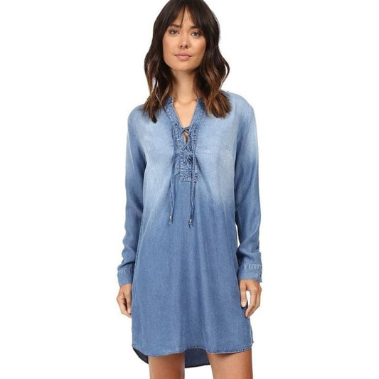 Splendid Adelise Lace-up Chambray Blue Shirt Dress Shirtdress NWT Size S…