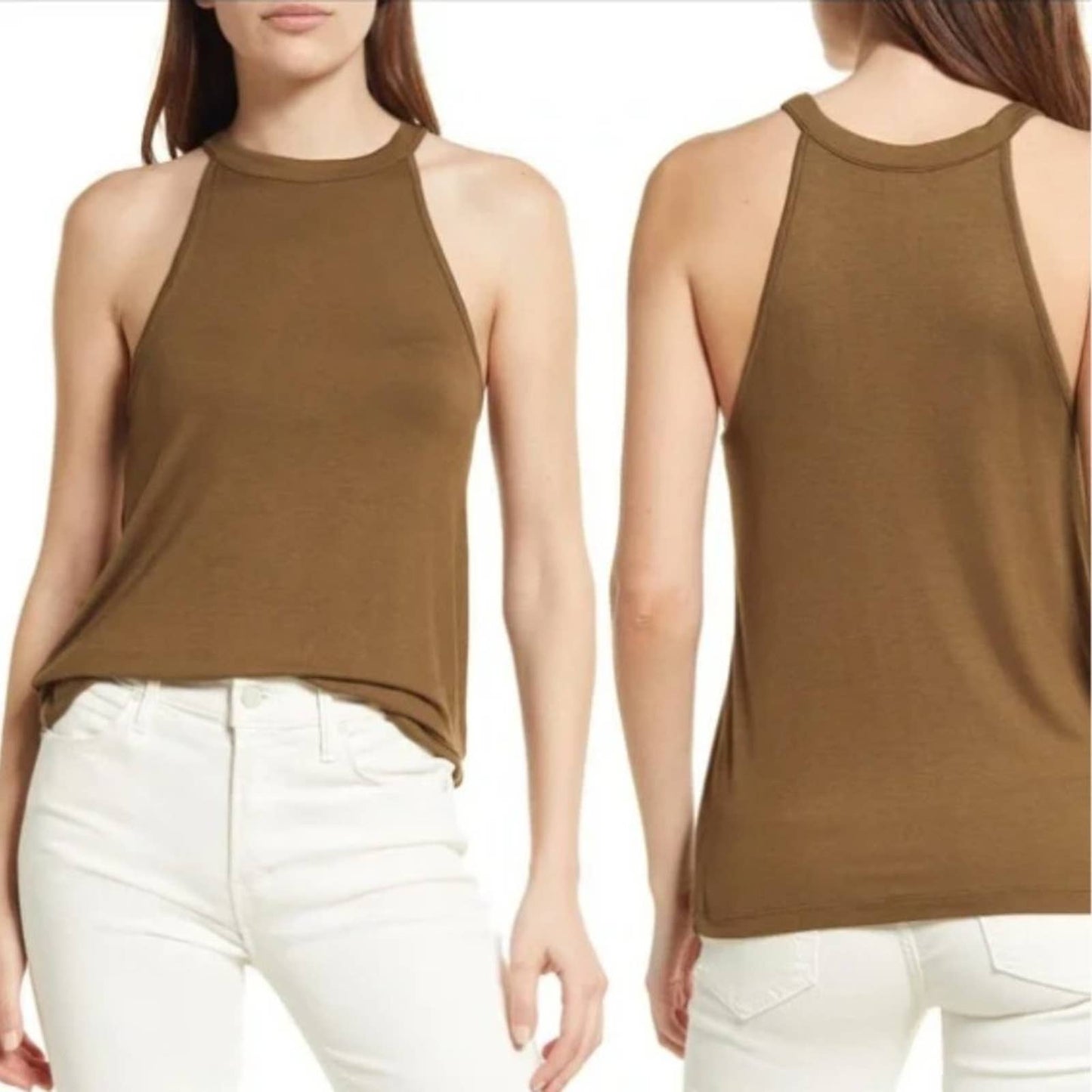 Melrose and Market High Neck Knit Tank Top in Olive Tree NWT